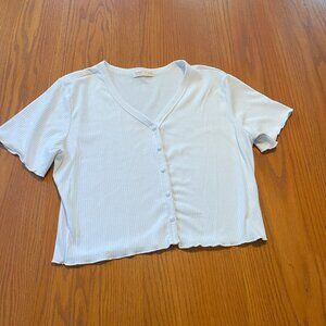 ROMWE: REALLY CUTE White Ribbed Cropped-Top